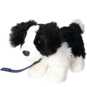 Pluche knuffel hond - border collie - met riem - 30cm - bruin