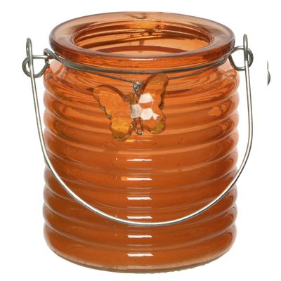 Citronella kaars - in windlicht - oranje - 20 branduren - citrusgeur