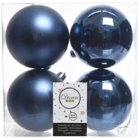 Decoris Kerstballen - 4x st - donkerblauw - 10 cm - kunststof - kerstversiering Decoris Kerstballen - 4x st - donkerblauw - 10 cm - kunststof - kerstversiering