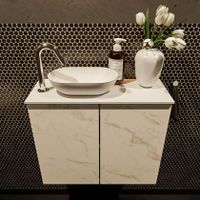 Mondiaz Fowy toiletmeubel 60cm Carrara met blad en waskom talc links 1 kraangat