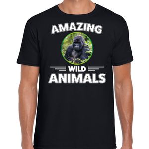 T-shirt gorilla apen amazing wild animals / dieren zwart voor heren