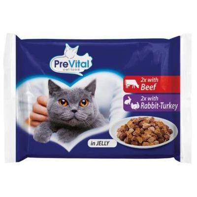 PREVITAL Rundvlees en konijn met kalkoen in gelei - natvoer voor katten - 4 x 100 g