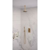 Regendoucheset Inbouw Brauer Gold Edition Thermostatisch 20 cm met 3-Weg Omstelling, Plafondarm en Staaf Handdouche Geborsteld Goud Brauer