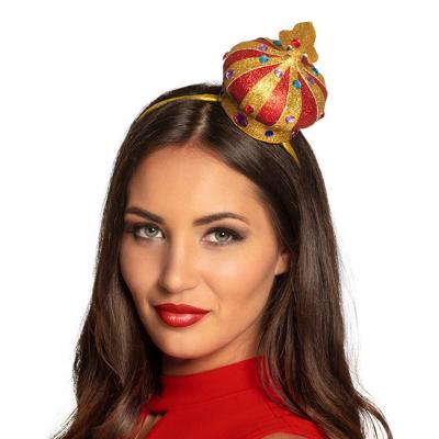 Kroon op diadeem - haarband - goud/rood - met diamanten - koningsdag - carnaval