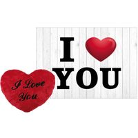 Pluche knuffel kussen rood I Love You 60 cm met I Love You wenskaart - thumbnail