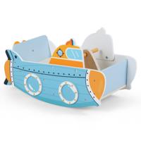 Schommelspeelgoed Houten Schommelboot met Beklede Zitting en Draaibare Propeller Binnenschommel voor Kinderen vanaf 12 Maanden