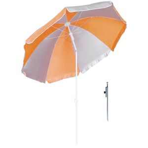 Parasol - oranje/wit - D120 cm - incl. draagtas - parasolharing - 49 cm