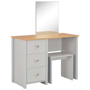 The Living Store Kaptafel Set - Grijs/Natuurlijke Houtkleur - 104 x 45 x 131 cm - 3-lades