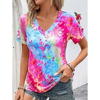 Dames T-shirt Ombre Vlinder Afdrukken Dagelijks Stijlvol Casual Korte mouw V-hals Rose Roze Zomer Lightinthebox