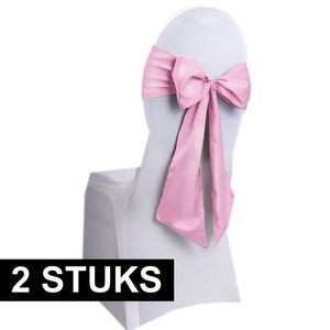 2x Bruiloft stoel decoratie lichtroze strikken