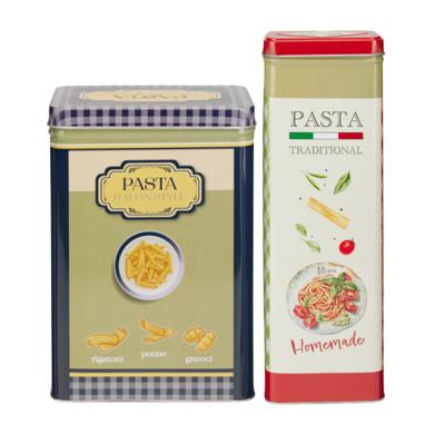 Pasta / spaghetti bewaarblik Nostagia set - blauw / rood - metaal - Italiaans - voorraadblik