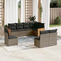 8-delige Loungeset met kussens poly rattan grijs