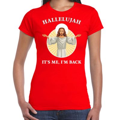 Hallelujah its me im back Kerst t-shirt / outfit rood voor dames Hallelujah its me im back Kerst t-shirt / outfit rood voor dames