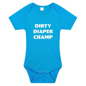 Dirty Diaper Champ tekst rompertje blauw baby 92 (18-24 maanden)  -