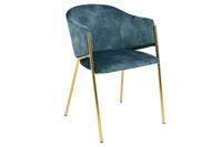 Stoel NOBLESSE met armleuningen fluweel blauwgroene gouden poten - 47581