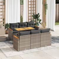 7-delige Loungeset met kussens poly rattan acacia grijs