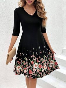 Cotton Loose Floral Casual Dress With No