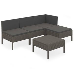 vidaXL 5-delige Loungeset met kussens poly rattan grijs