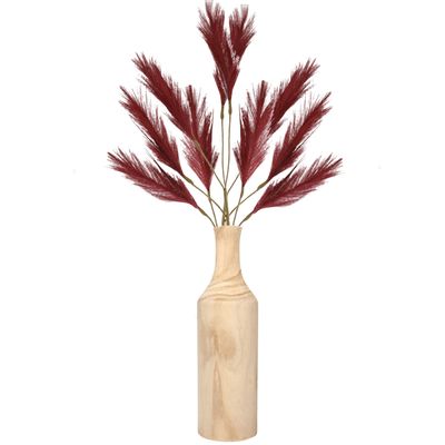 Decoratie pampasgras kunst pluimen in houten vaas - bordeaux rood - 98 cm