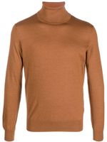 Zegna pull en maille fine à col roulé - Marron