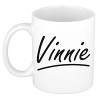 Vinnie Naam koffiemok - beker - met sierlijke letters - wit - 300 ml - Cadeau - Heren