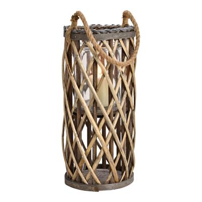 Lantaarn van hout en glas, bruin (B/H/D) 18x40x18 cm
