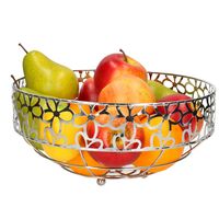 Metalen fruitschaal/fruitmand rond zilver met bloemenpatroon 28 x 28 cm