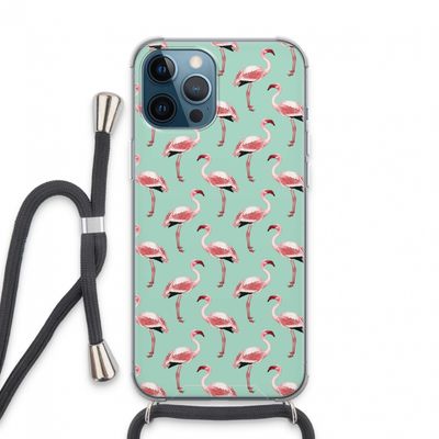 Flamingoprint groen: iPhone 13 Pro Max Transparant Hoesje met koord