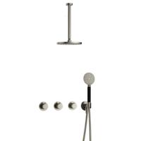 Hotbath Cobber - CB7067 - Inbouw Regendoucheset - Geborsteld Nikkel - 2 Stopkranen - Thermostatisch - Plafondbuis 30 cm - Hoofddouche 200 mm - Ronde Handdouche 3 Standen - Waterbesparend
