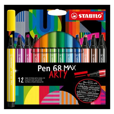STABILO pen 68 max arty viltstift met dikke beitelpuntetui 12 kleuren