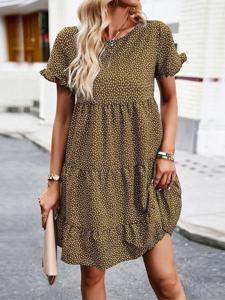Casual Polka Dots Loose Crew Neck Dress With No