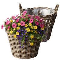 VD Leeden Plantenmand Klassiek - 2x - rond - bruin - 25 x 19 cm - rotan - gevlochten riet