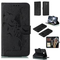 Feather patroon Litchi textuur horizontale Flip lederen draagtas met portemonnee & houder & kaartsleuven voor Galaxy J4 (2018) (zwart)