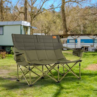 Oversized Campingstoel voor 2 Personen Opvouwbare Dubbele Zit met Verstelbare Armleuningen Groen
