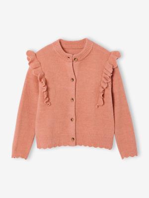 Meisjesvest met fantasie ruches roze (poederkleur) Meisjesvest met fantasie ruches roze (poederkleur)