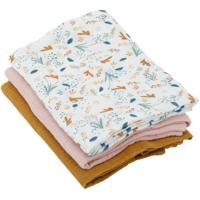 Set van 3 Bamboe doeken - DOMIVA - 1 Bedrukt + 2 Effen - Karamelroze - 60x60 cm