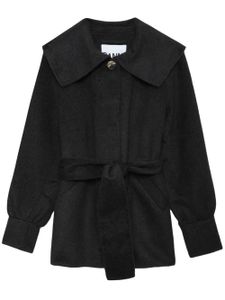 GANNI manteau en laine mélangée à taille ceinturée - Noir