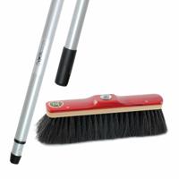 Binnen bezem rood gelakt 28 cm - met zwart paardenhaar - inclusief metalen telescoopsteel