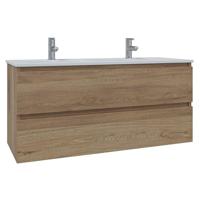 Adema Chaci Badkamermeubelset - 120x46x57cm - 2 keramische wasbakken wit - 2 kraangaten - 2 lades - eiken SW1212781/SW804533