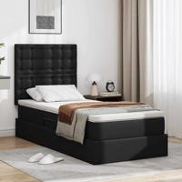 Opbergbed met LED met matras met LED Zwart 90 x 190 cm Nep Leer