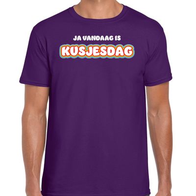 Verkleed T-shirt voor heren - kusjesdag - paars - carnaval - foute party