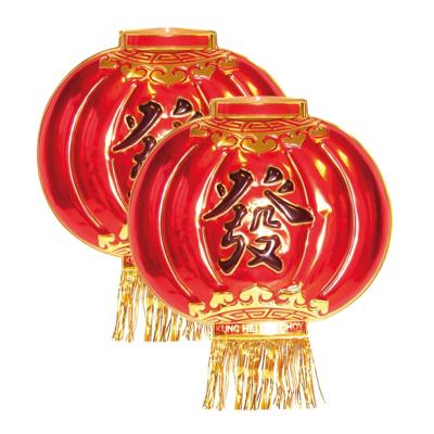 Chinese wanddecoratie schild - 2x - 54 x 60 cm - Chinees feest thema versiering - rood - kunststof