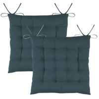 Stof Textile stoelkussens DUO - 2x - petrol blauw - 38 x 38 x 3.5 cm - touwtjes sluiting
