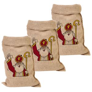 Jute Sinterklaas cadeau zak groot - Pakket van 4x stuks - 50 x 80 cm - Sint feestartikelen jute kado