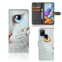 Samsung Galaxy A21s Telefoonhoesje met Pasjes Witte Kat