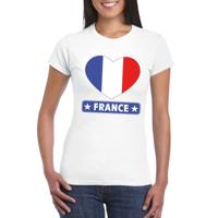 Frankrijk t-shirt - met hartjes vlag print - wit - dames - korte mouwen - landen supporters