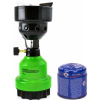Camping kookstel/kookpit - metaal - groen - incl. gas navulling priktank