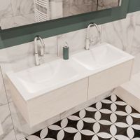 Mondiaz Lush Cloud badmeubel underlayment 120 cm 2 lades solid surface dubbele spoelbak 2 kraangaten Mondiaz Lush Cloud badmeubel underlayment 120 cm 2 lades solid surface dubbele spoelbak 2 kraangaten