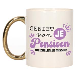 Bellatio Decorations Cadeau mok voor collega - afscheid/pensioen - paars met gouden oor - keramiek   -