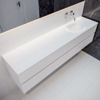 Mondiaz Vica Moon badmeubel wit mat 200 cm 4 lades solid surface enkele spoelbak rechts zonder kraangat